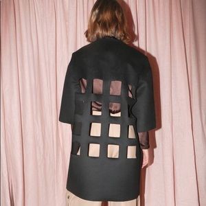 Nancy Stella Soto Bonded Wool Cutout Coat in black